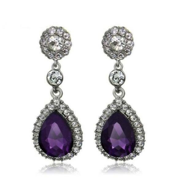 Jewelry - Purple Amethyst & Rhinestone Dangle Earrings